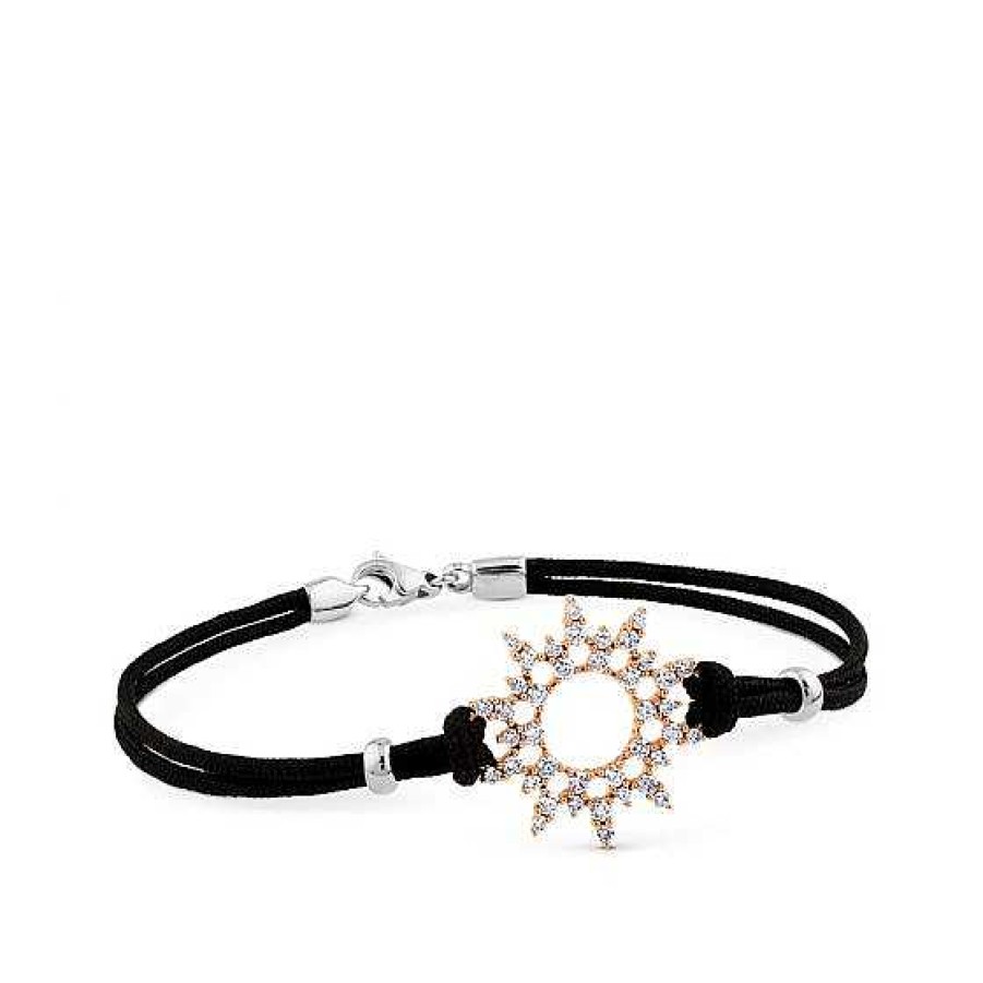 Joyas Chocrón | Pulsera De Oro Rosa Y Cord N Negro Con Sol De Pav De Diamantes