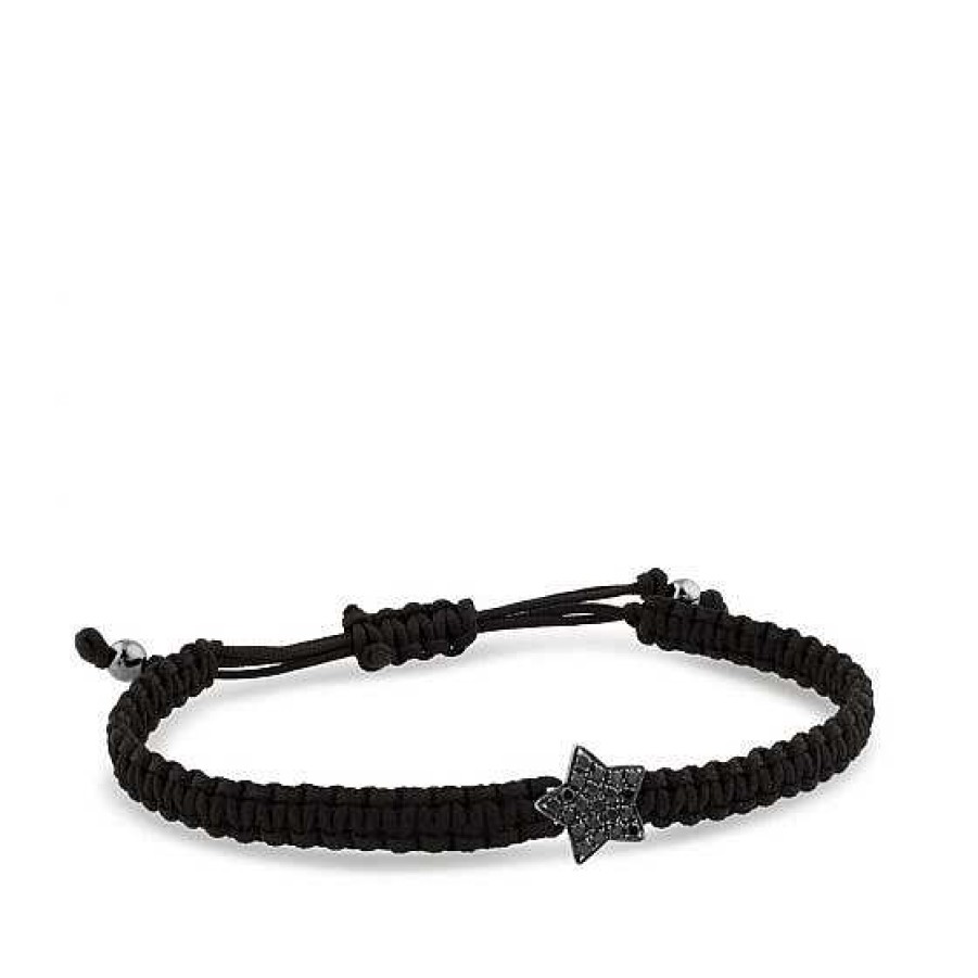 Joyas Centoventuno | Pulsera De Cord N Negro Con Estrella De Oro Blanco Y Diamantes Negros