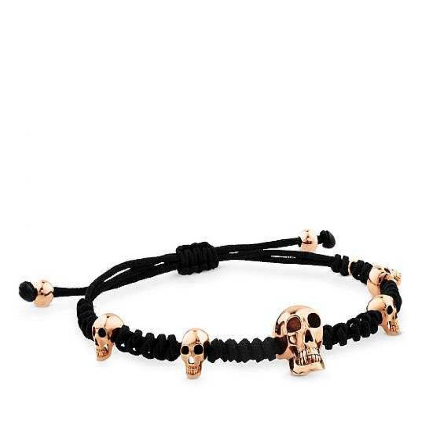 Joyas Chocrón | Pulsera De Cordon Negro Con Calaveras De Oro Rosa