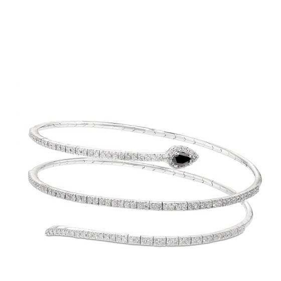 Joyas Chocrón | Pulsera De Muelle 3 Vueltas De Oro Blanco Con Diamantes Y Diamante Negro