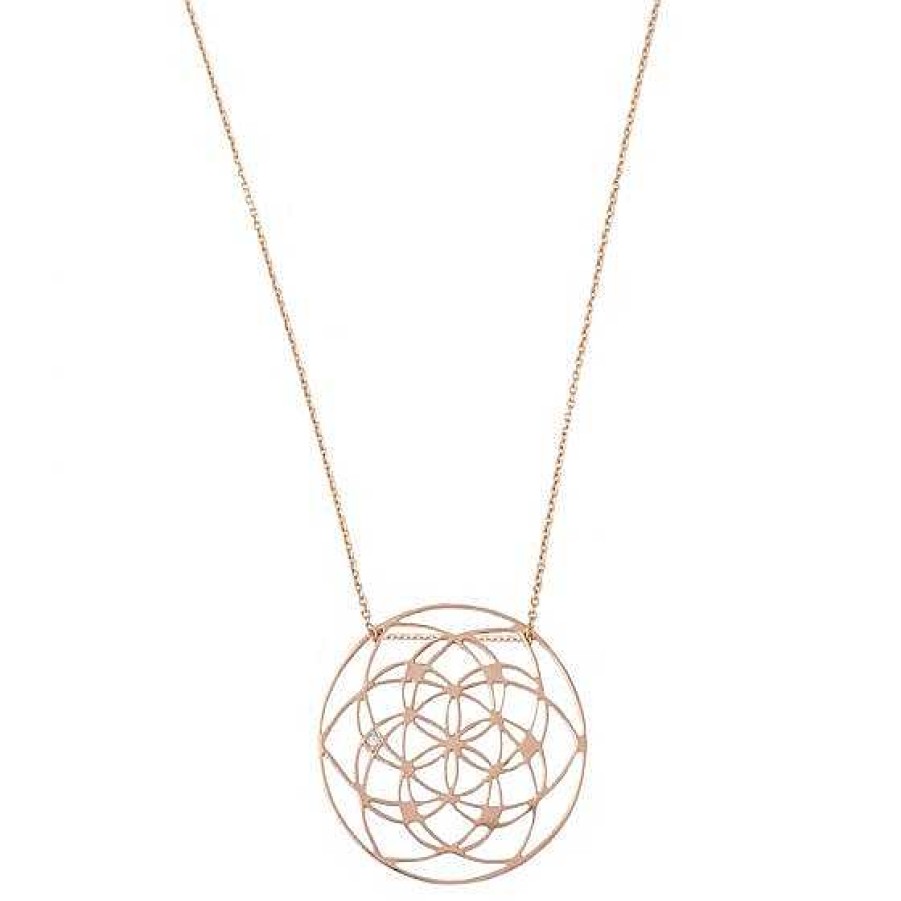 Joyas Tiny Om | Collar Flower Of Life De Oro Rosa Con Un Discreto Diamante En El Colgante