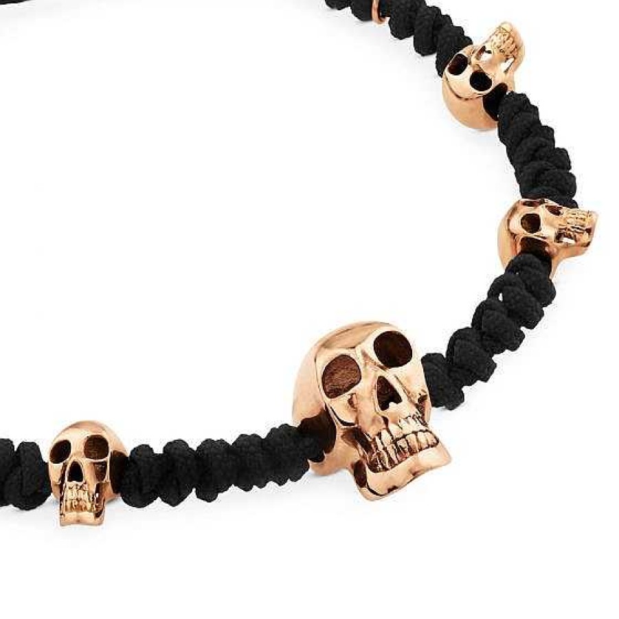 Joyas Chocrón | Pulsera De Cordon Negro Con Calaveras De Oro Rosa