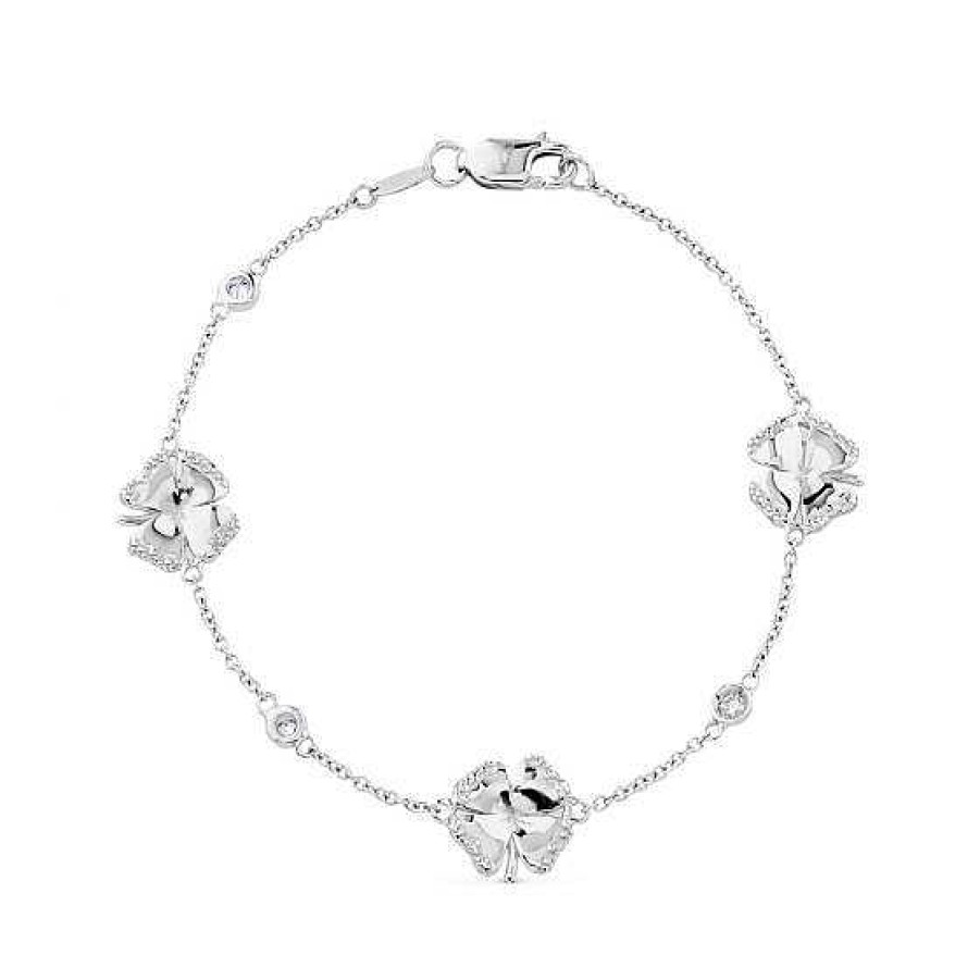 Joyas Chocrón | Pulsera Articulada Clover De Oro Blanco Con Diamantes