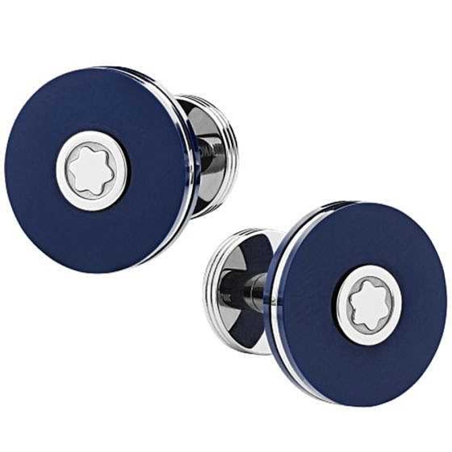 Accesorios Montblanc | Gemelos Montblanc Redondos De Acero Con Resina Azul