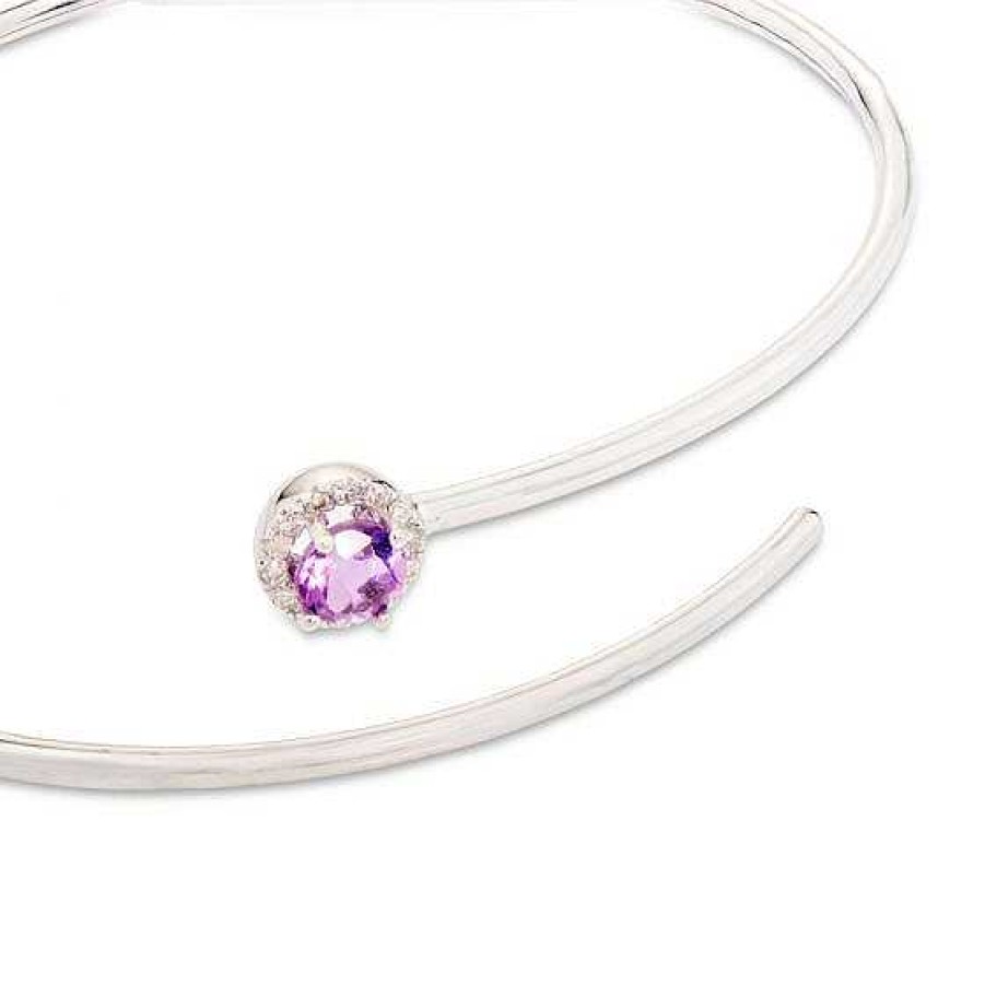 Joyas Chocrón | Pulsera De Muelle 1 Vuelta De Oro Blanco Con Diamantes Y Amatista