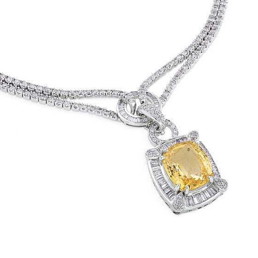 Joyas Chocrón | Collar De Oro Blanco Con Diamantes Y Zafiro Amarillo Natural