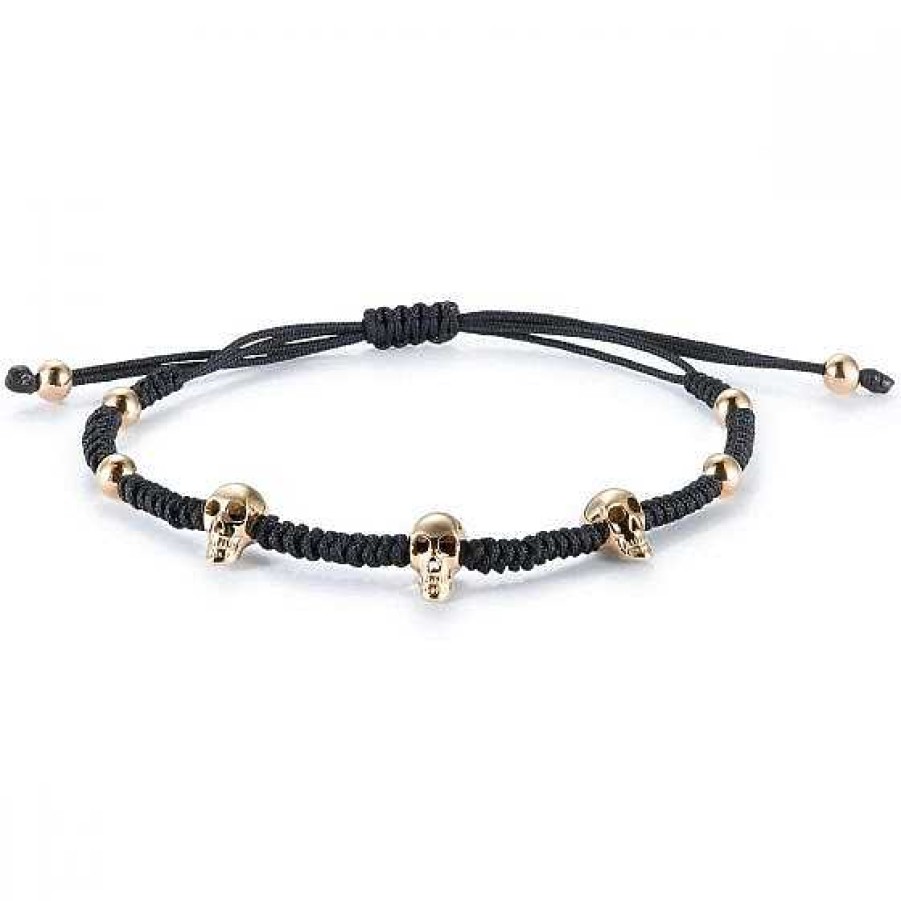 Joyas Chocrón | Pulsera De Cord N Con Calaveras De Oro Rosa