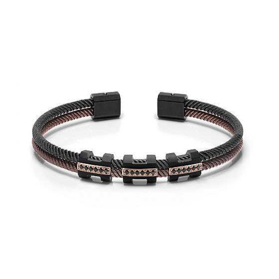 Joyas Baraka | Pulsera Baraka Acero, Oro Rosa, Pvd Y Diamantes Negros