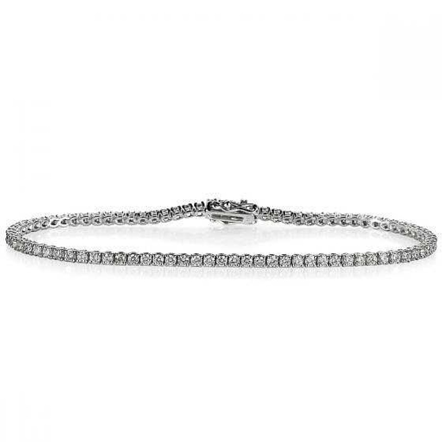 Joyas Chocrón | Pulsera Riviere De Oro Blanco Con Diamantes Talla Brillante En Garra