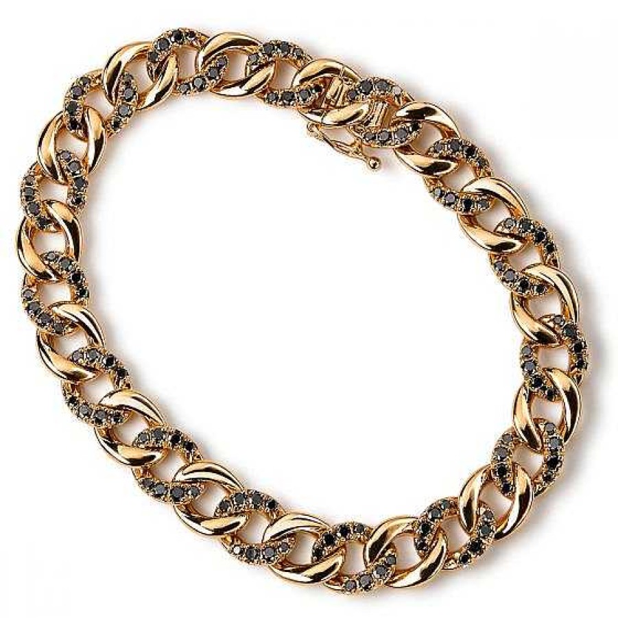 Joyas Chocrón | Pulsera Barbada "Link" De Oro Rosa Con Diamantes Negros