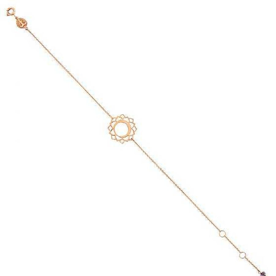 Joyas Tiny Om | Pulsera Chakra Vishuddha De Oro Rosa Con Piedra Semipreciosa