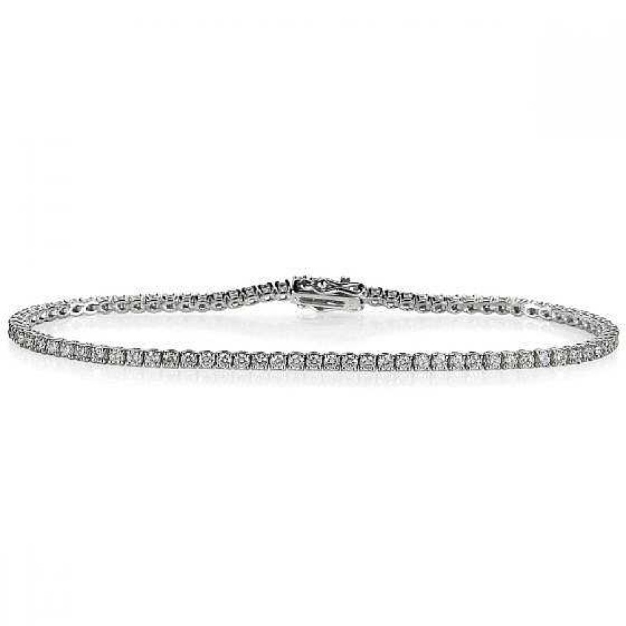 Joyas Chocrón | Pulsera Riviere De Oro Blanco Con Diamantes Talla Brillante En Garra