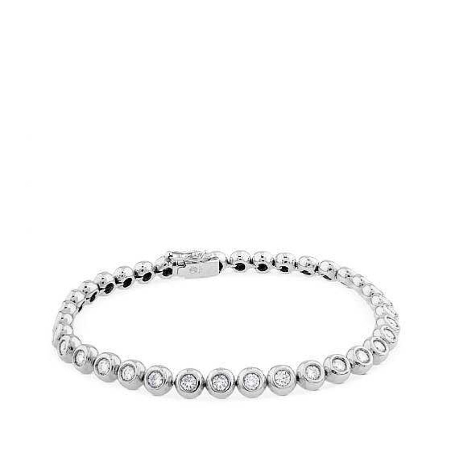 Joyas Chocrón | Pulsera Riviere De Oro Blanco Con Diamantes En Chat N De 2,32 Quilates