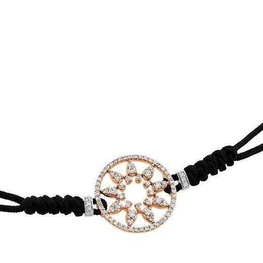 Joyas Chocrón | Pulsera De Oro Rosa Y Cord N Negro Con Estrella En Aro De Pav De Diamantes