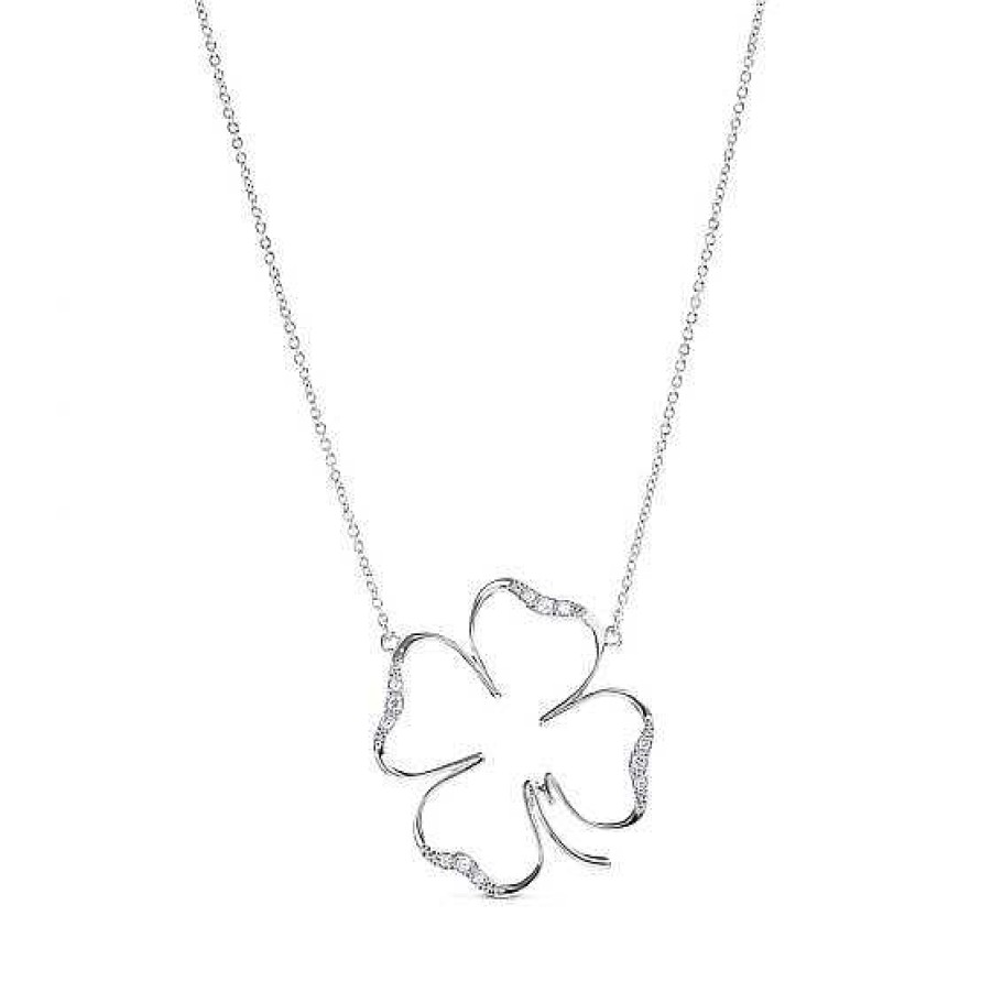 Joyas Chocrón | Colgante Clover De Oro Blanco Con Diamantes 30 Mm