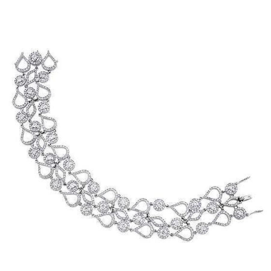 Joyas Chocrón | Pulsera Ancha Art Dec De Oro Blanco Con Diamantes