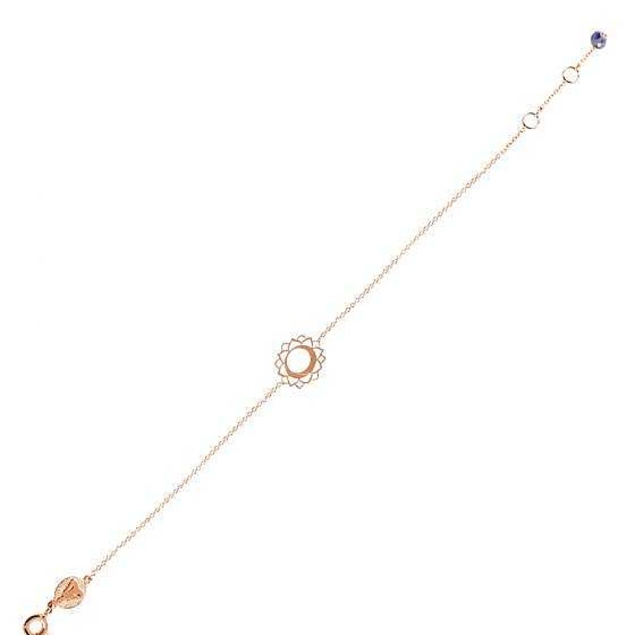 Joyas Tiny Om | Pulsera Chakra Vishuddha De Oro Rosa Con Piedra Semipreciosa