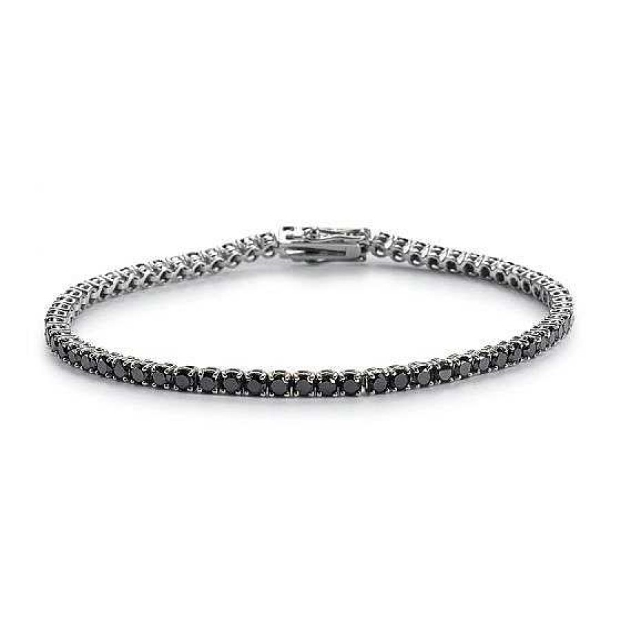 Joyas Chocrón | Pulsera Riviere De Oro Blanco Con Brillantes Negros