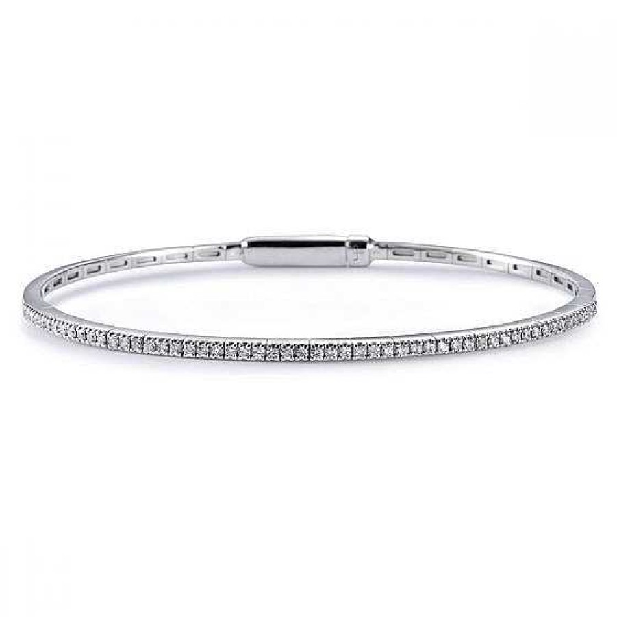 Joyas Chocrón | Pulsera R Gida De Oro Blanco Con Diamantes En Garra 0.38 Quilates