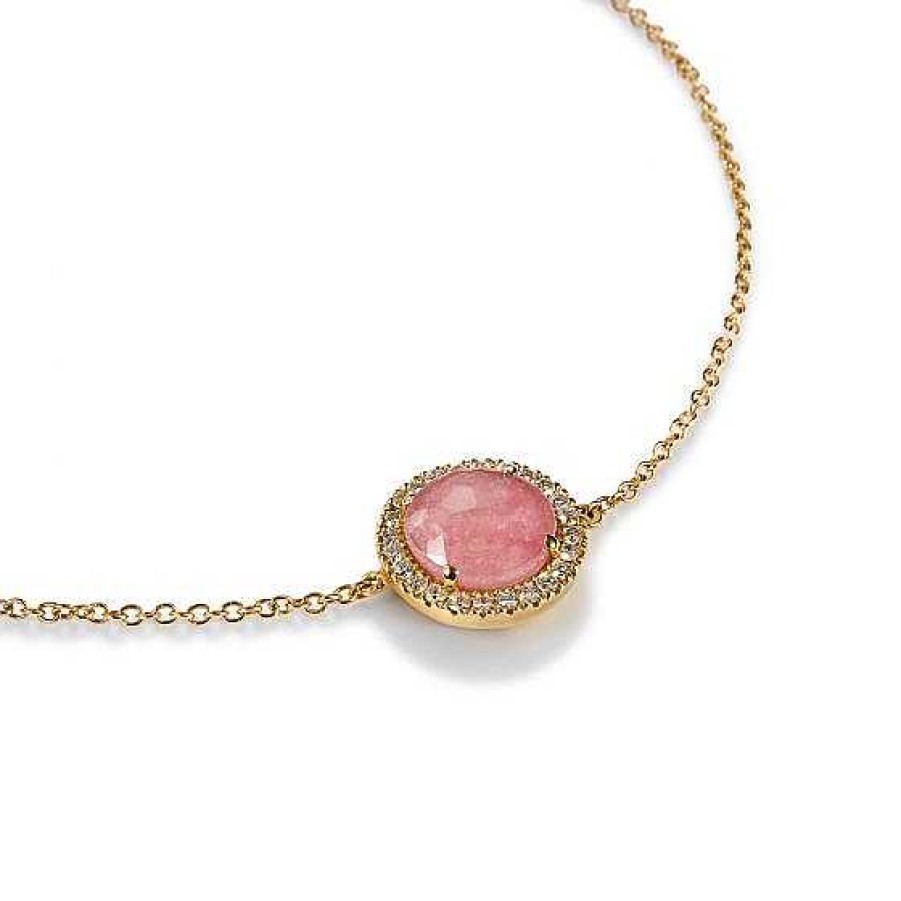 Joyas Chocrón | Pulsera De Oro Rosa Con Rodonita Y Orla De Diamantes