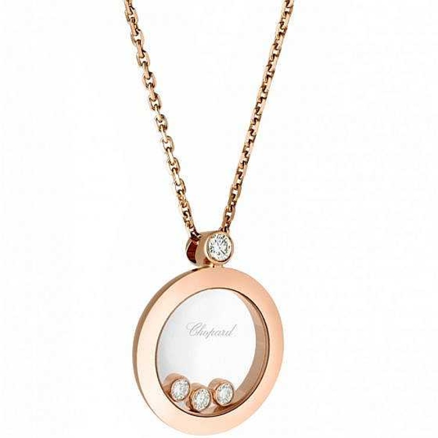 Joyas Chopard | Colgante De Oro Rosa En Forma De C Rculo Y Diamante Fijo, Y Tres Diamantes M Viles Entre Dos Cristales De Zafiro.