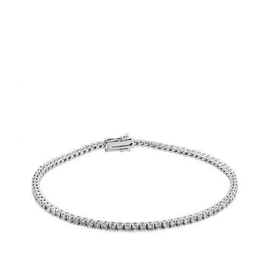 Joyas Chocrón | Pulsera Riviere De Oro Blanco Con Diamantes En Garra De 1.96 Quilates