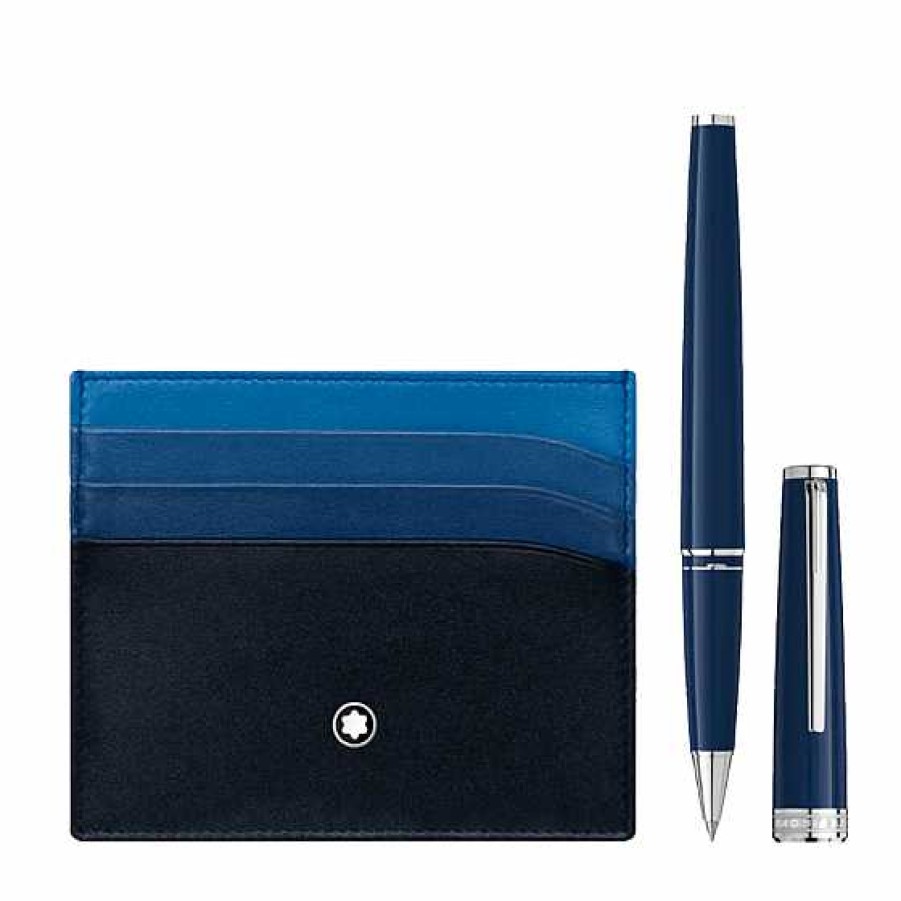 Accesorios Montblanc | Montblanc Meisterst Ck Set Con Rollerball Pix Blue Y Portatarjetas