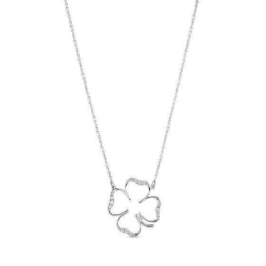 Joyas Chocrón | Colgante Clover De Oro Blanco Con Diamantes 20 Mm