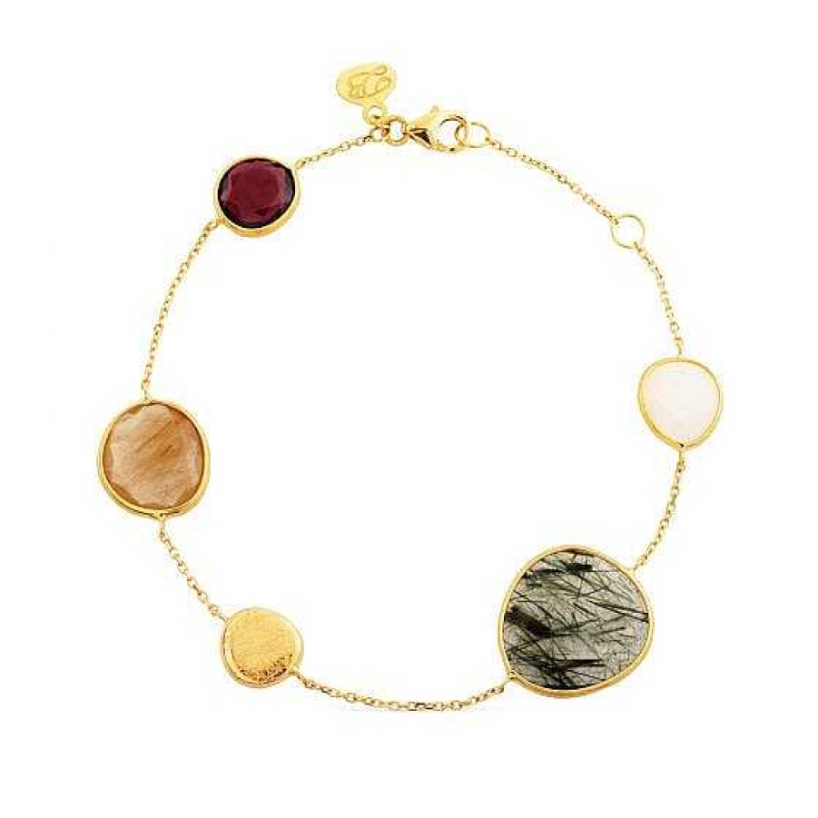 Joyas Chocrón | Pulsera De Oro Amarillo Mate Con Cuarzos De Colores