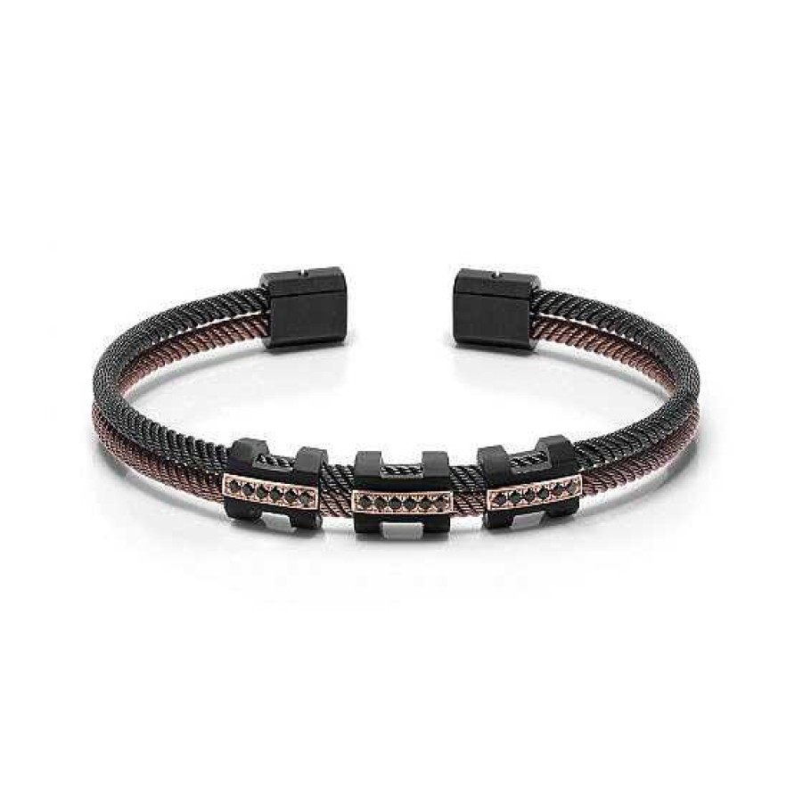 Accesorios Baraka | Pulsera Baraka Acero, Oro Rosa, Pvd Y Diamantes Negros