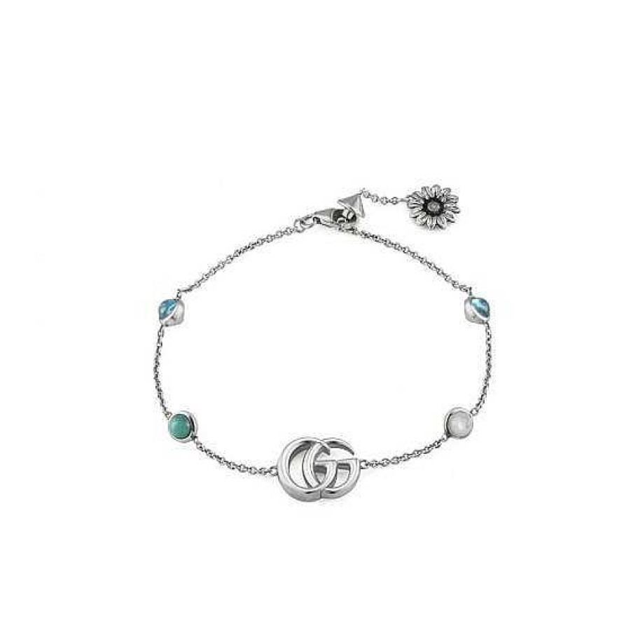 Joyas Gucci | Pulsera De Plata Gucci Gg Marmont Con N Car, Topacio Azul Y Resina Turquesa