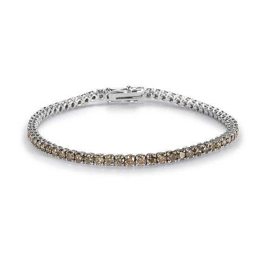 Joyas Chocrón | Pulsera Riviere De Oro Blanco Con Brillantes Brown