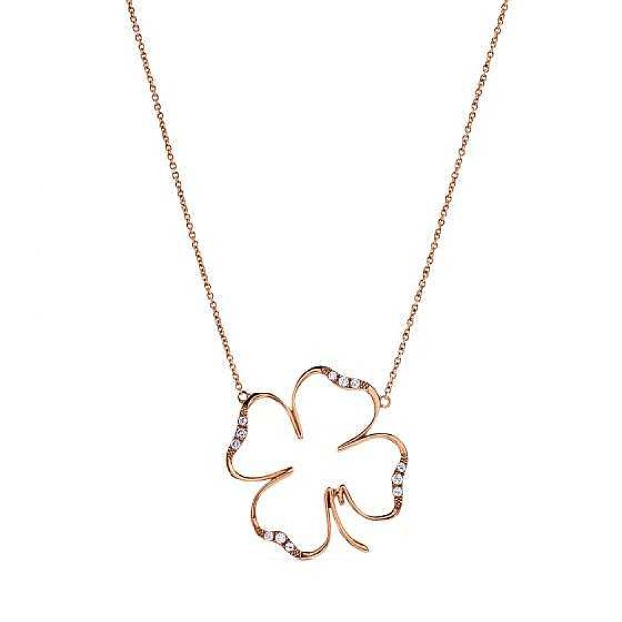 Joyas Chocrón | Colgante Clover De Oro Rosa Con Diamantes 30 Mm