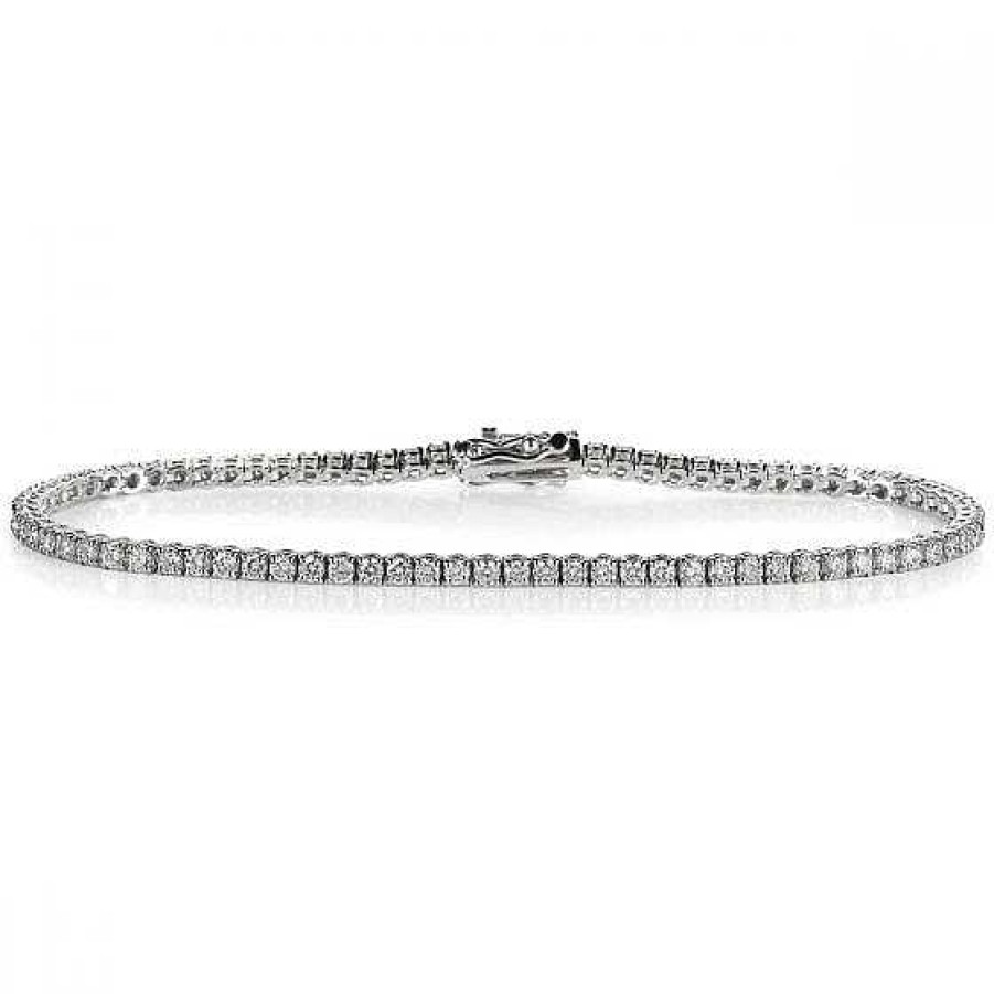 Joyas Chocrón | Pulsera Riviere De Oro Blanco Con Diamantes Talla Brillante En Garra