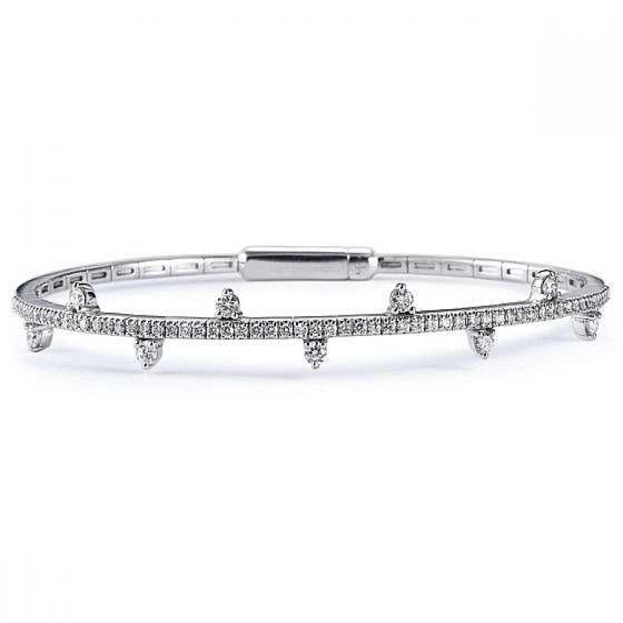 Joyas Chocrón | Pulsera R Gida De Oro Blanco Con Diamantes En Garra 0.75 Quilates