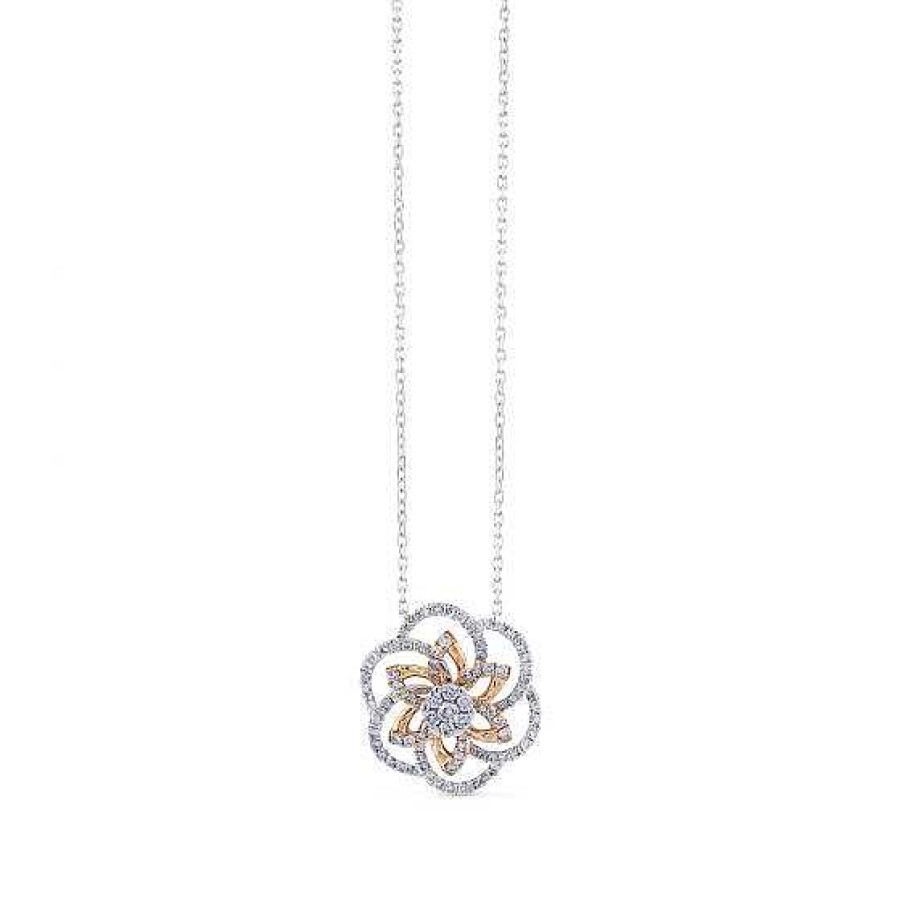 Joyas Chocrón | Colgante "Hypnose" De Oro Blanco Y Oro Rosa Con Diamantes En Forma De Flor