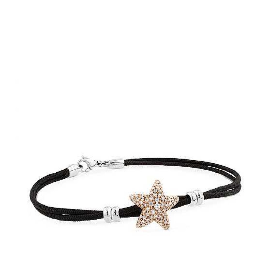 Joyas Chocrón | Pulsera De Oro Rosa Y Cord N Negro Con Estrella De Pav De Diamantes