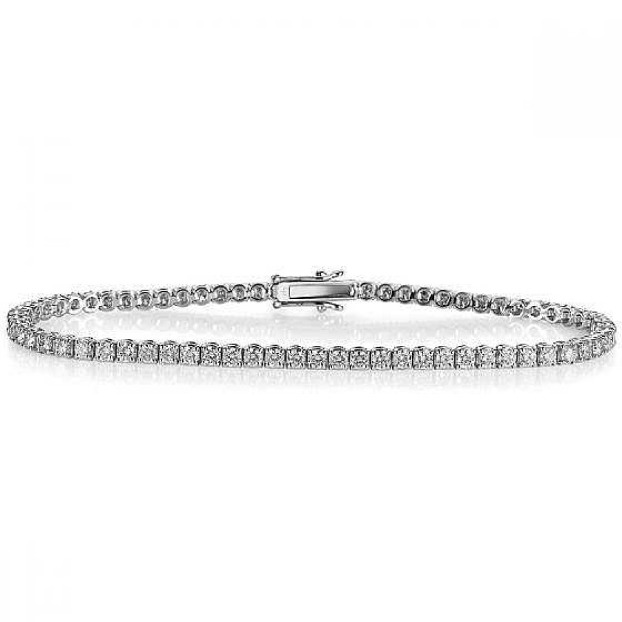 Joyas Chocrón | Pulsera Riviere De Oro Blanco Con Diamantes Talla Brillante En Garra