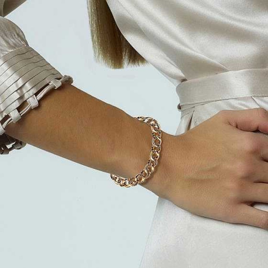 Joyas Chocrón | Pulsera Barbada "Link" De Oro Rosa Con Diamantes Negros