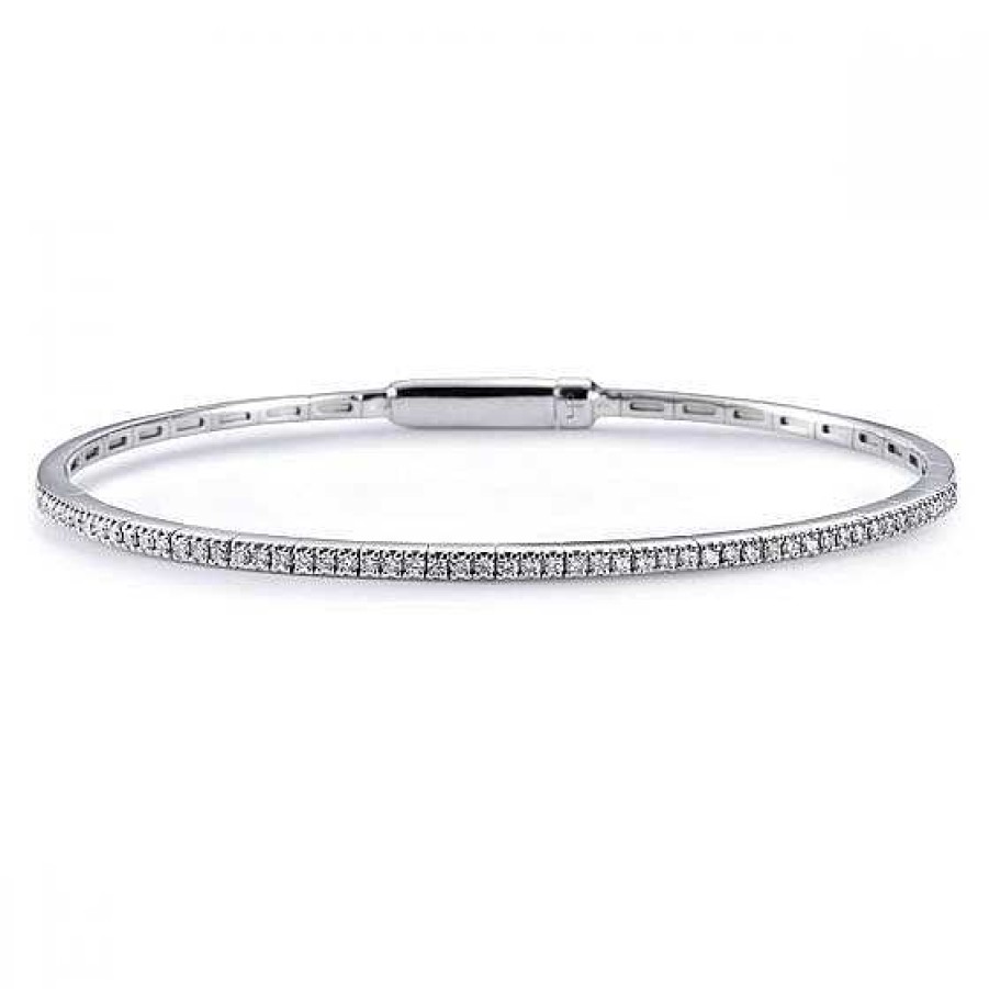 Joyas Chocrón | Pulsera R Gida De Oro Blanco Con Diamantes En Garra 0.33 Quilates