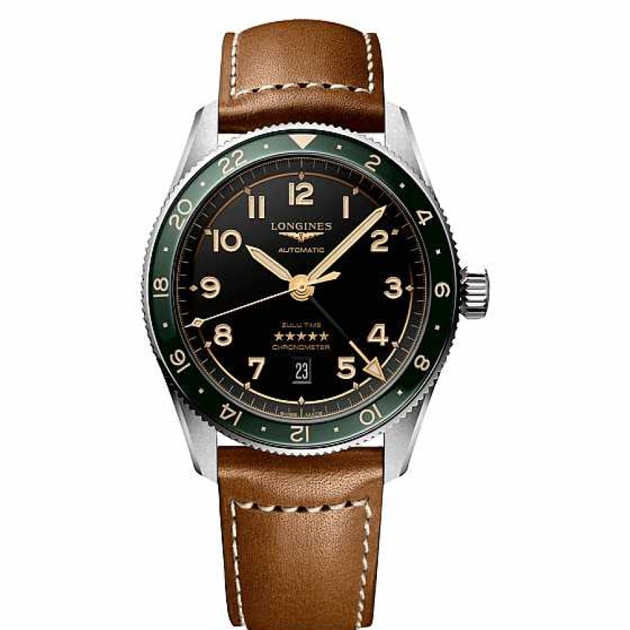 Relojes Longines | Longines Spirit Zulu Time 42Mm Acero Esfera Antracita Piel