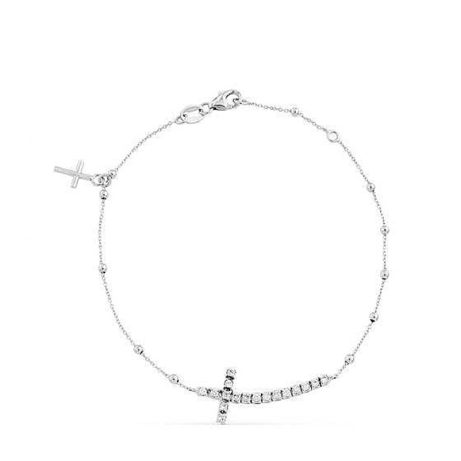 Joyas Chocrón | Pulsera De Oro Blanco Con Cruz Horizontal De Diamantes