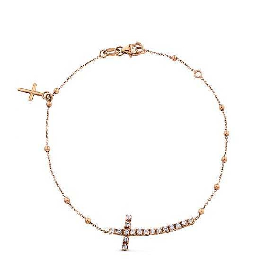 Joyas Chocrón | Pulsera De Oro Rosa Con Cruz Horizontal De Diamantes