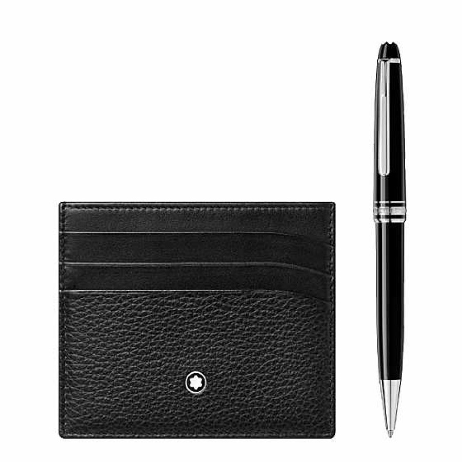 Accesorios Montblanc | Set Montblanc Con Bol Grafo Platinado Meisterst Ck Classique Y Portatarjetas De Bolsillo Meisterst Ck 6 Tarjetas