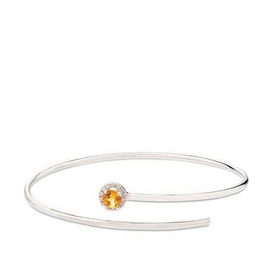 Joyas Chocrón | Pulsera De Muelle 1 Vuelta De Oro Blanco Con Diamantes Y Cuarzo Citrino