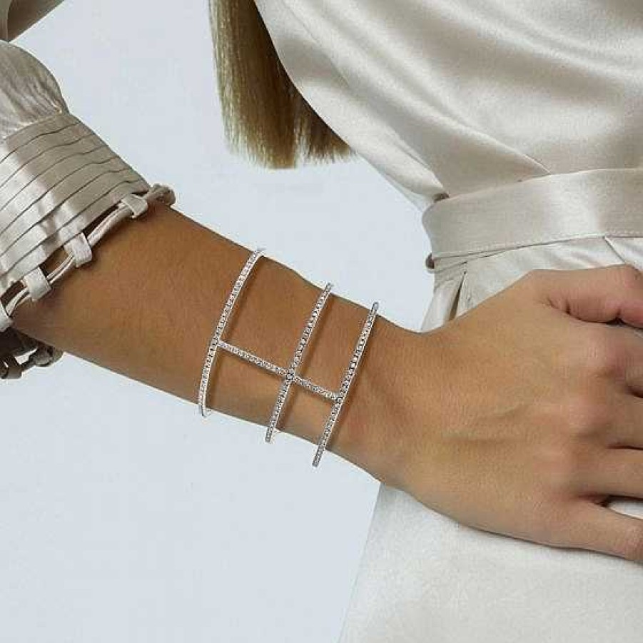 Joyas Chocrón | Brazalete "Geometrich" De Oro Blanco Con Diamantes