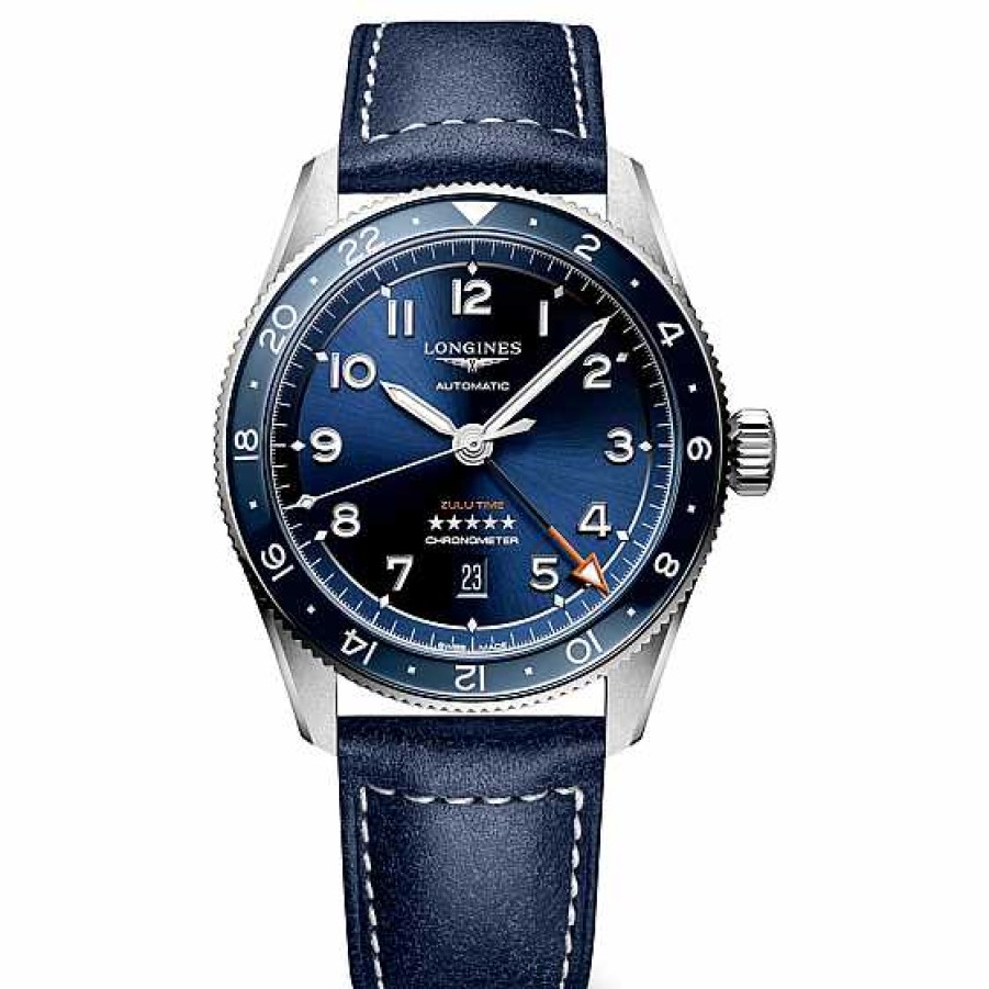 Relojes Longines | Longines Spirit Zulu Time 42Mm Acero Esfera Azul Piel