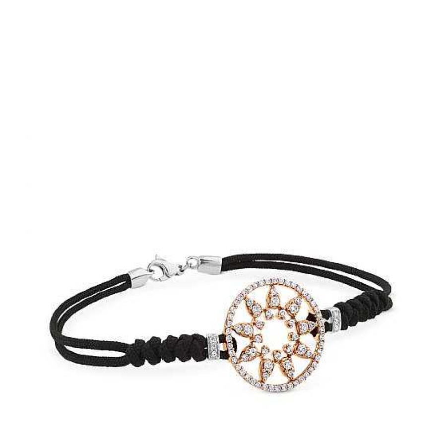 Joyas Chocrón | Pulsera De Oro Rosa Y Cord N Negro Con Estrella En Aro De Pav De Diamantes