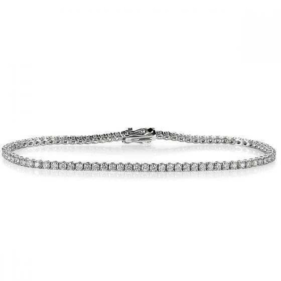 Joyas Chocrón | Pulsera Riviere De Oro Blanco Con Diamantes Talla Brillante En Garra