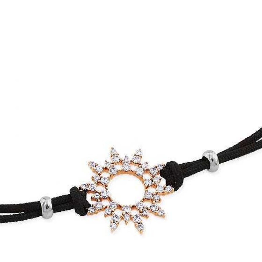 Joyas Chocrón | Pulsera De Oro Rosa Y Cord N Negro Con Sol De Pav De Diamantes